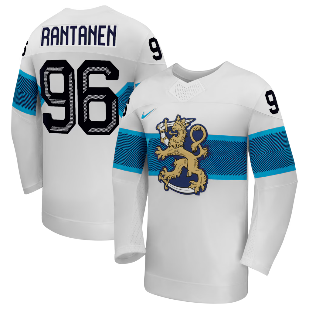 Mikko Rantanen Finland Hockey IIHF Nike Men White 2026 Pro-Stitched Away Replica Jersey product image 1, provided for visual