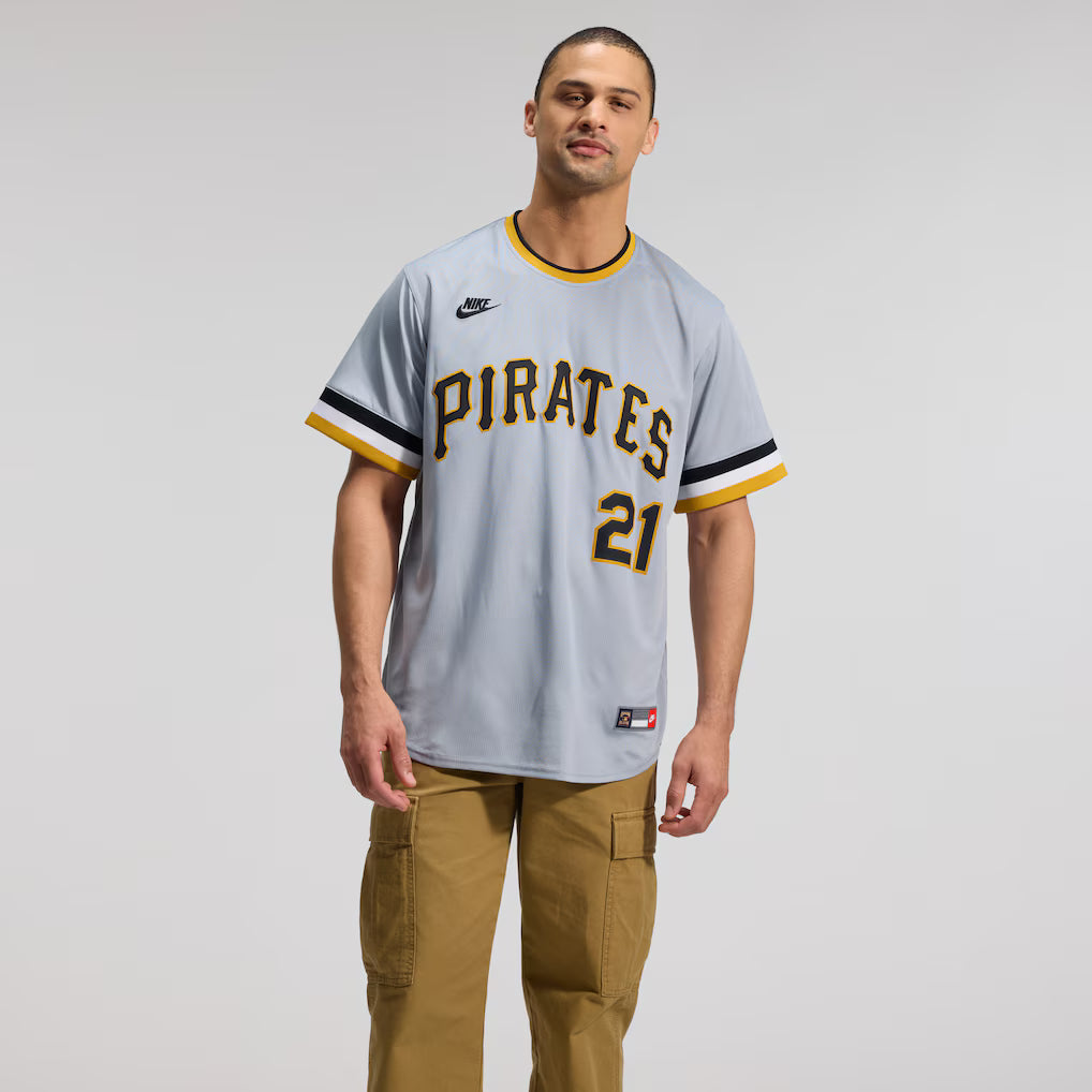 Roberto Clemente Pittsburgh Pirates MLB Nike Men Grey Cooperstown Limited Player Jersey product image 5, provided for visual