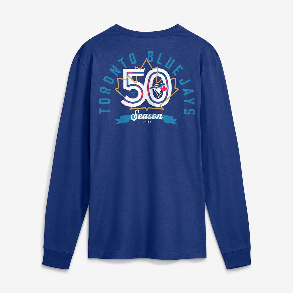 Toronto Blue Jays MLB Nike Men Royal Blue 50th Anniversary Club Long Sleeve T-shirt product image 2, provided for visual