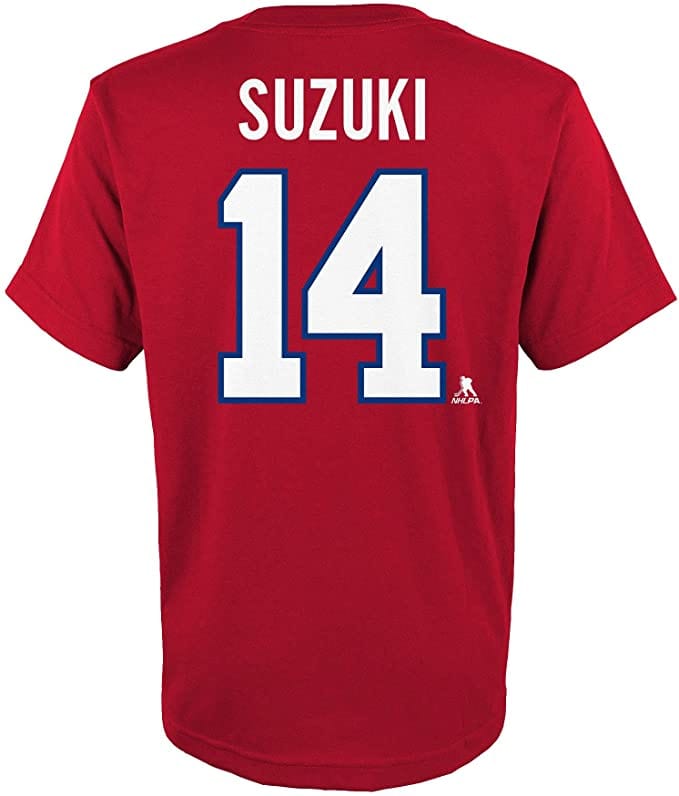 Nick Suzuki #14 Montreal Canadiens NHL Outerstuff Kids Red T-Shirt product image 1, provided for visual reference and