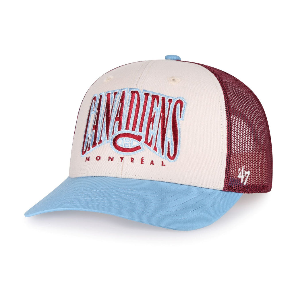 Montreal Canadiens NHL 47 Brand Men Tricolor Drawbridge Trucker Snapback Hat product image 1, provided for visual reference