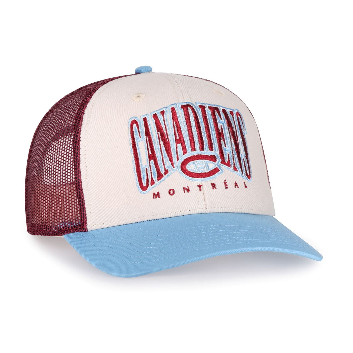 Montreal Canadiens NHL 47 Brand Men Tricolor Drawbridge Trucker Snapback Hat product image 3, provided for visual reference