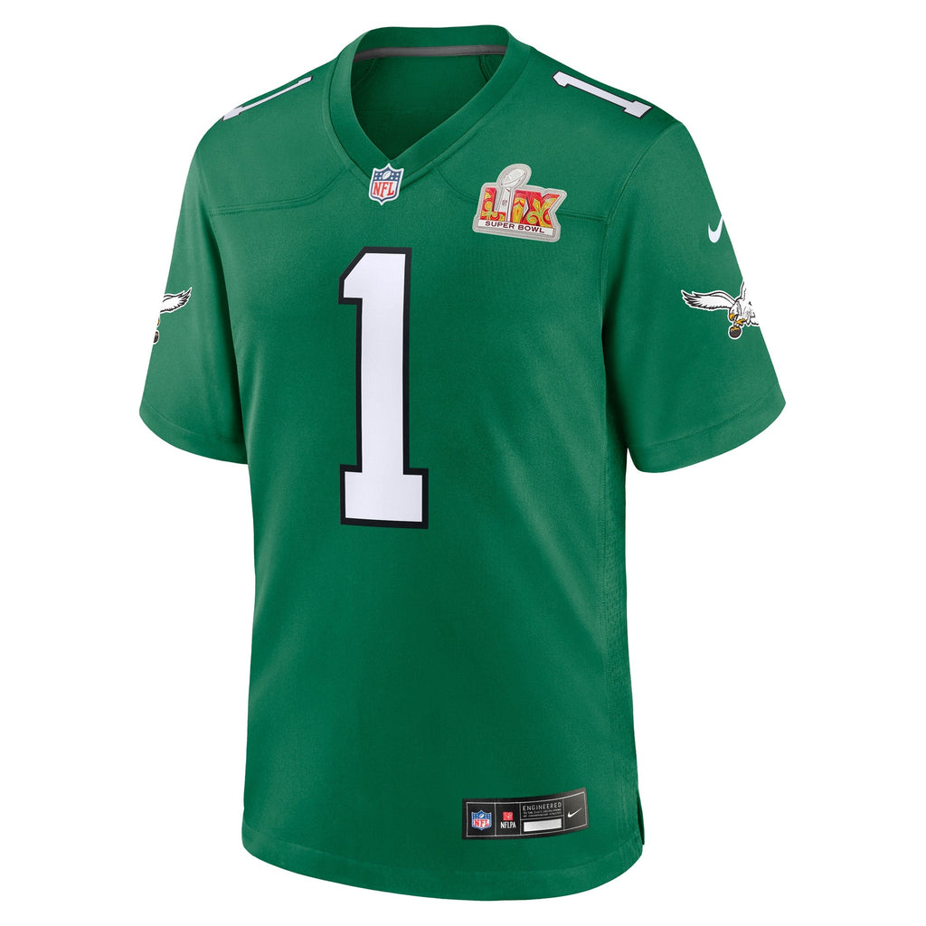 Jalen Hurts Philadelphia Eagles NFL Nike Pine Green Super Bowl LIX Game Jersey product image 1, provided for visual