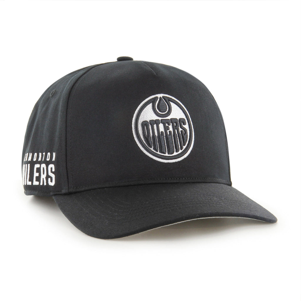 Edmonton Oilers NHL 47 Brand Men Black & White Sure Shot Hitch Adjustable Hat product image 1, provided for visual reference