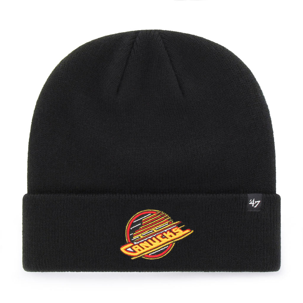 Vancouver Canucks NHL 47 Brand Men Black 1985 Logo Cuff Knit Beanie product image 1, provided for visual reference and