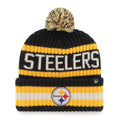 Pittsburgh Steelers NFL 47 Brand Men Black/Yellow Bering Cuff Pom Knit product image 1, provided for visual reference and