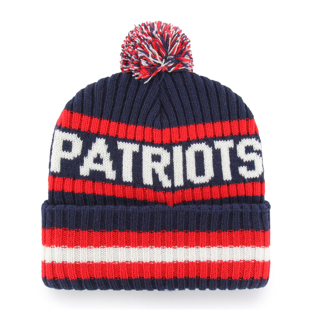 New England Patriots NFL 47 Brand Men Navy/Red Bering Cuff Pom Knit product image 2, provided for visual reference and