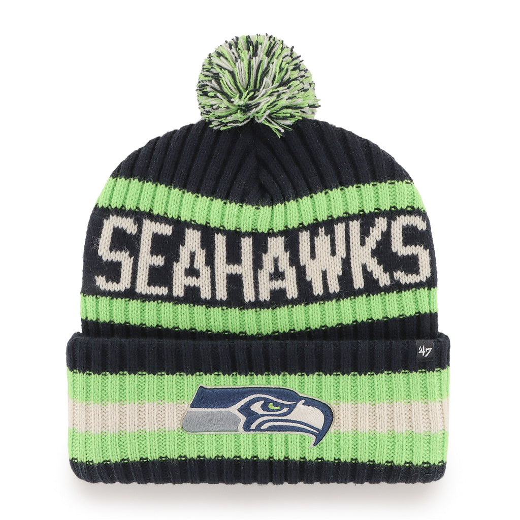 Seattle Seahawks NFL 47 Brand Men Navy Bering Cuff Pom Knit product image 1, provided for visual reference and product
