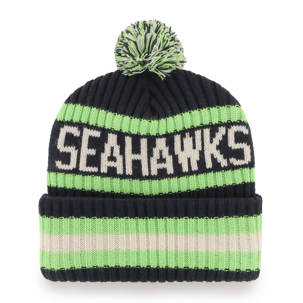 Seattle Seahawks NFL 47 Brand Men Navy Bering Cuff Pom Knit product image 2, provided for visual reference and product