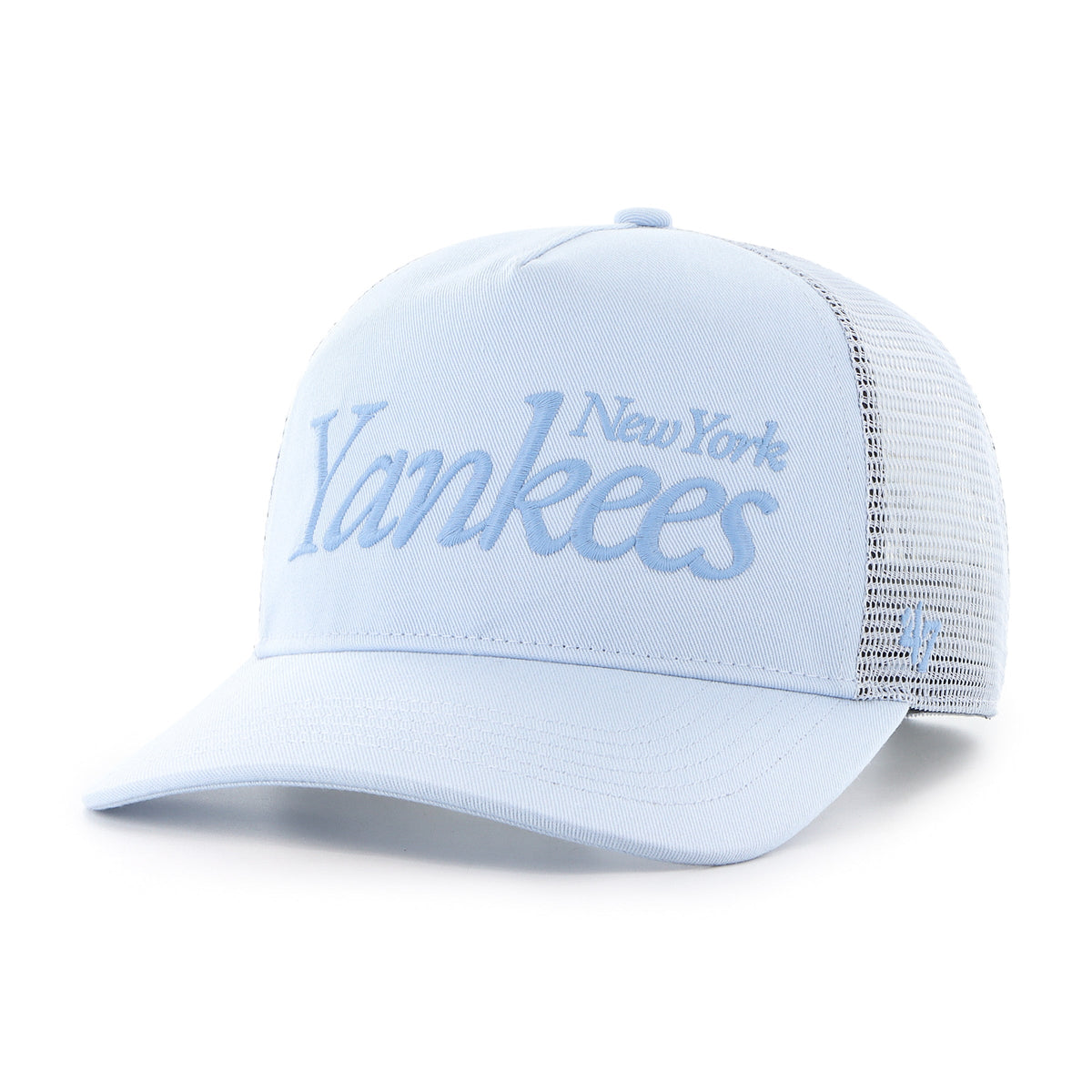 New York Yankees MLB 47 Brand Men Light Blue Foundation Script Hitch Snapback Hat product image 1, provided for visual