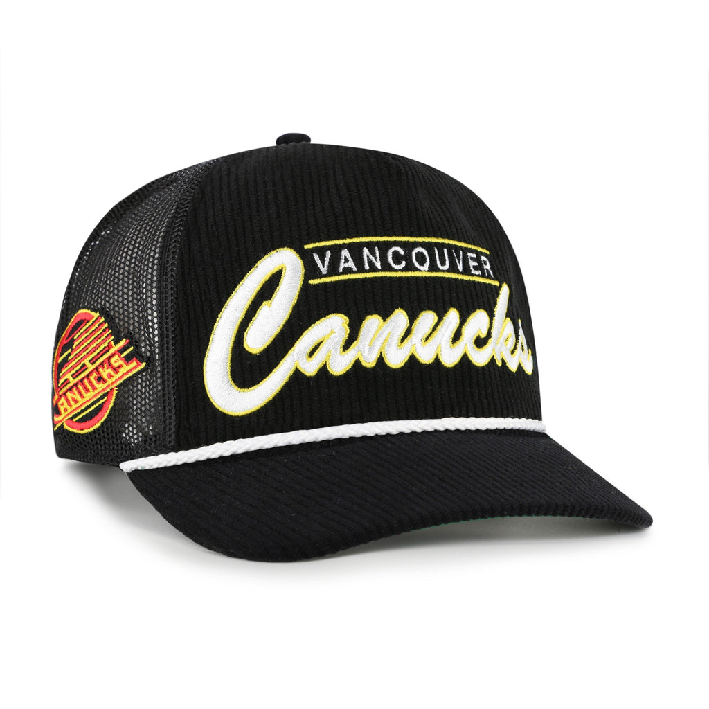 Vancouver Canucks NHL 47 Brand Men Black Double Header Mesh Hitch Snapback product image 1, provided for visual reference
