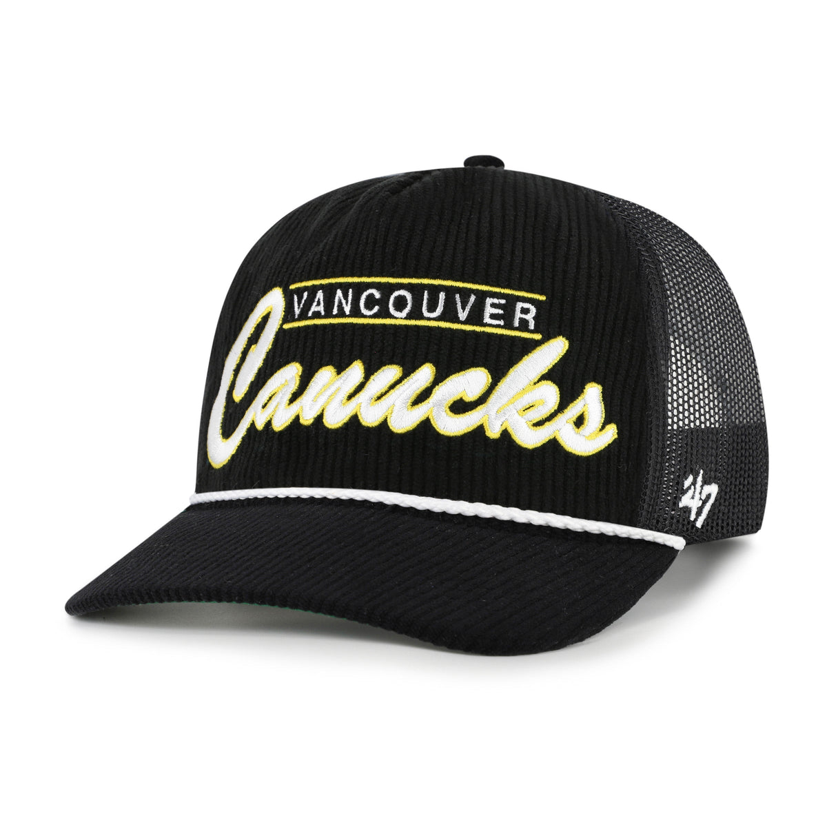 Vancouver Canucks NHL 47 Brand Men Black Double Header Mesh Hitch Snapback product image 4, provided for visual reference
