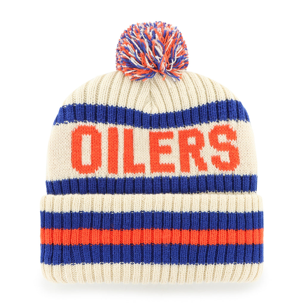 Edmonton Oilers NHL 47 Brand Men Beige/Orange Alternate Bering Cuff Pom Knit product image 2, provided for visual reference