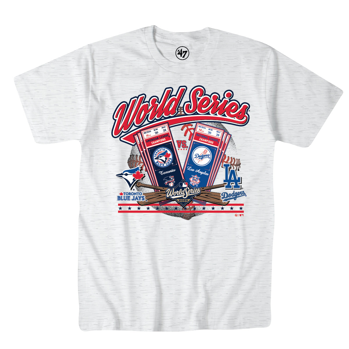 Toronto Blue Jays Vs Los Angeles Dodgers MLB 47 Brand Men Grey 2025 World Series Dueling T-Shirt product image 1, provided