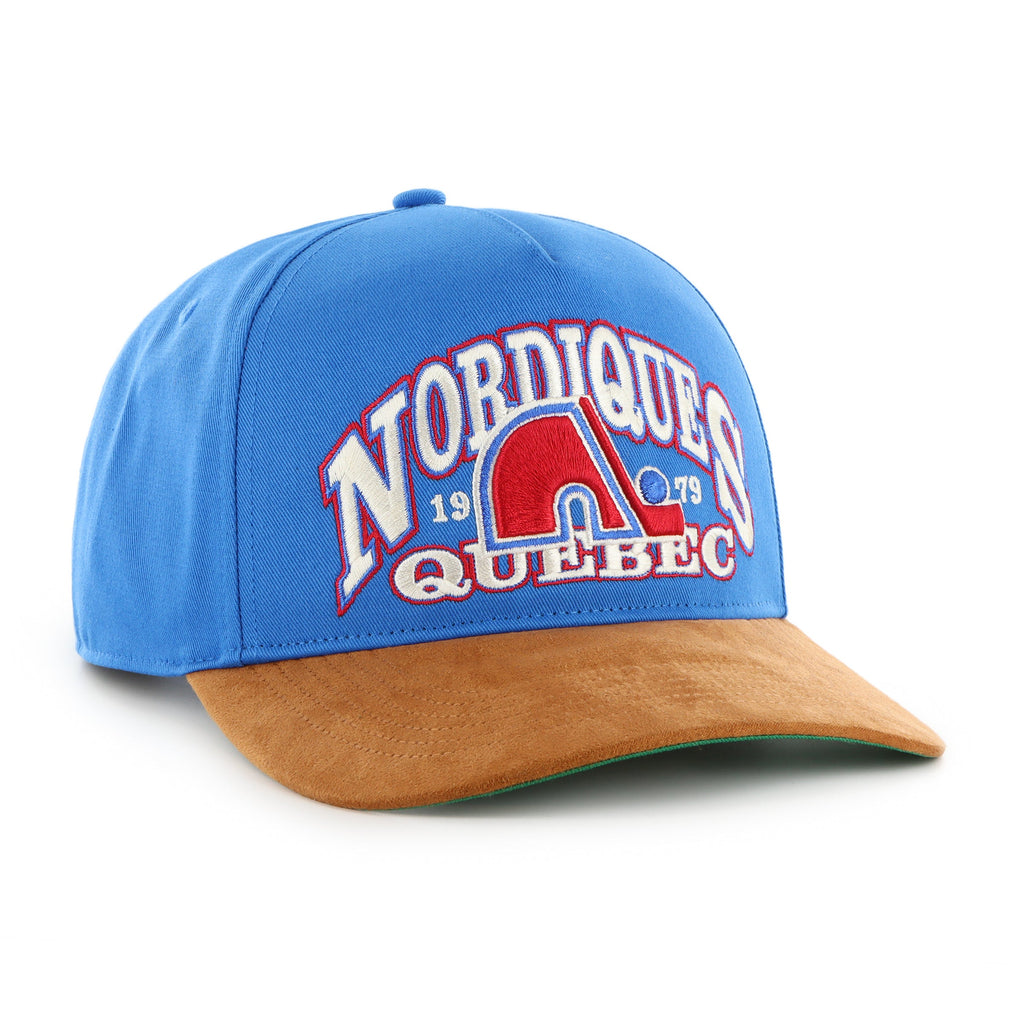 Quebec Nordiques NHL 47 Brand Men Royal Break Wood Suede Hitch Snapback Hat product image 1, provided for visual reference
