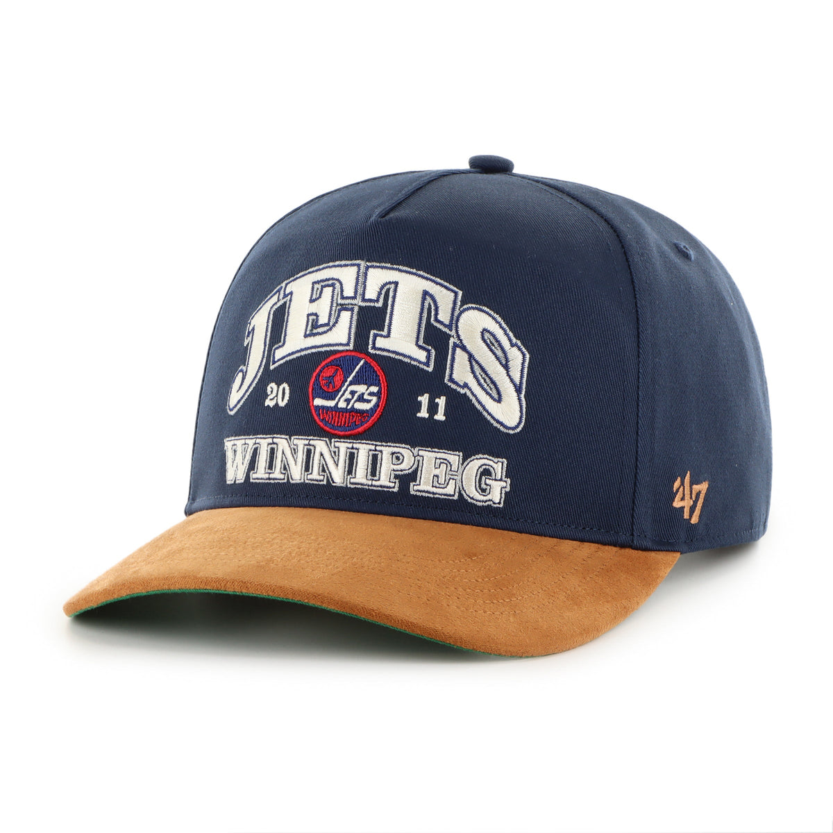 Winnipeg Jets NHL 47 Brand Men Navy Break Wood Suede Hitch Snapback Hat product image 2, provided for visual reference and