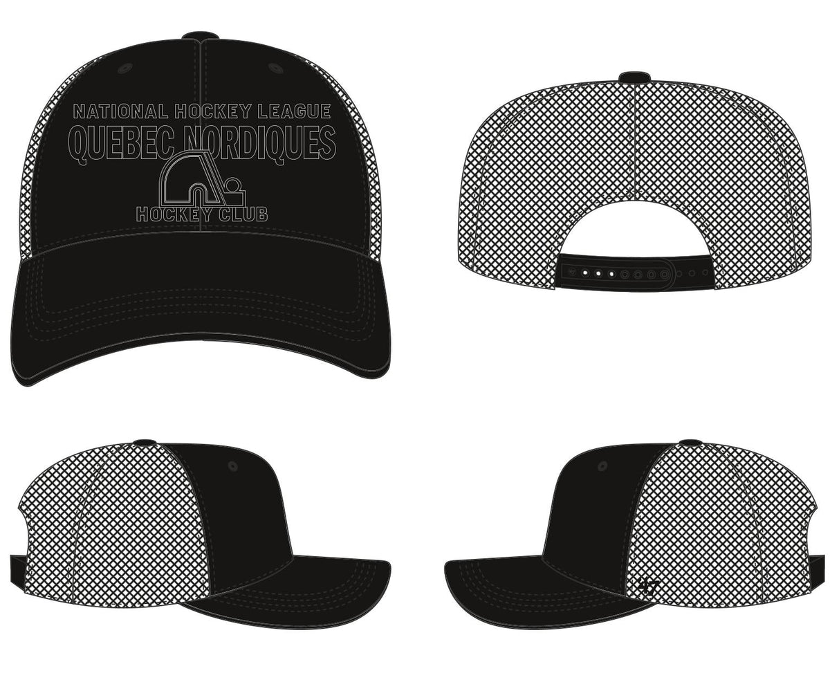 Quebec Nordiques NHL 47 Brand Men Black Contemporary Trucker Snapback Hat product image 1, provided for visual reference and