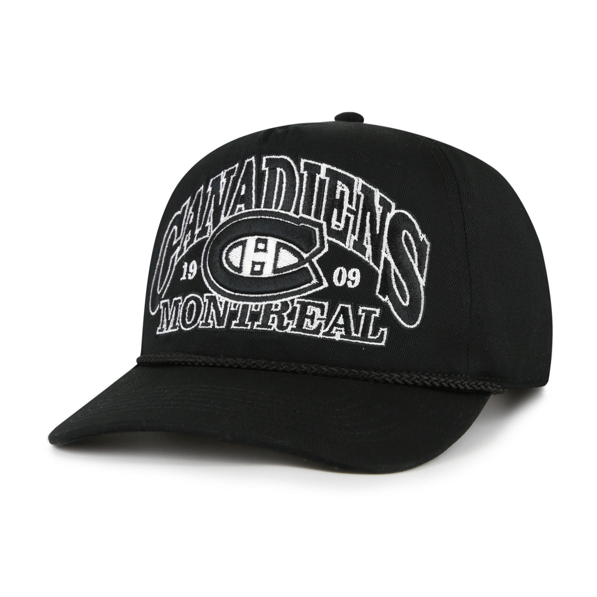 Montreal Canadiens NHL 47 Brand Men Black Break Wood Hitch Snapback Hat product image 1, provided for visual reference and