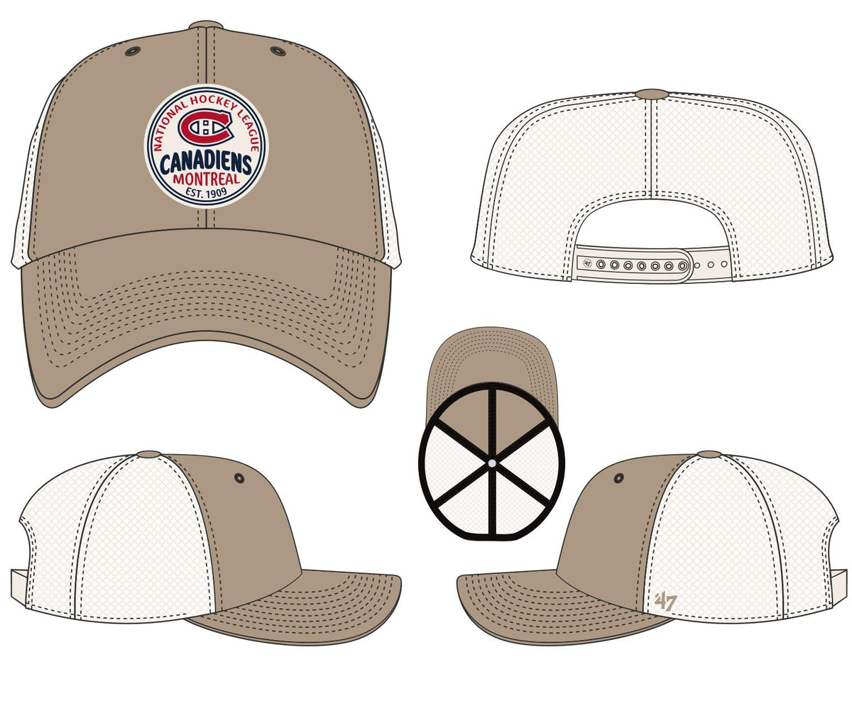 Montreal Canadiens NHL 47 Brand Men Khaki Felton Clean Up Adjustable Hat product image 1, provided for visual reference and