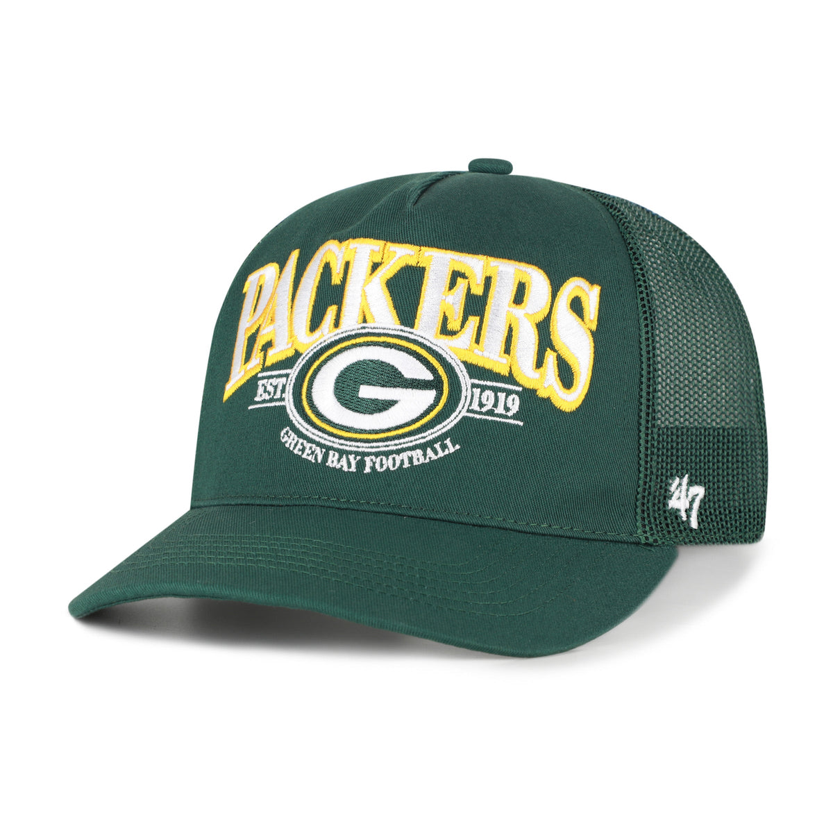 Green Bay Packers NFL 47 Brand Men Green Deluxia Trucker Mesh Hitch Snapback product image 1, provided for visual reference