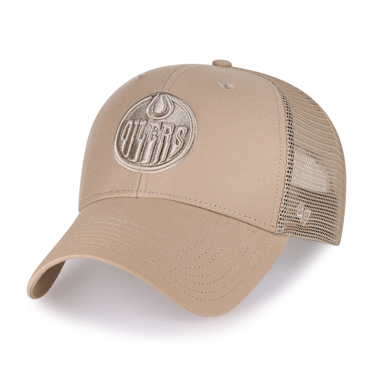 Edmonton Oilers NHL 47 Brand Men Branson Khaki MVP Trucker Snapback Hat product image 1, provided for visual reference and