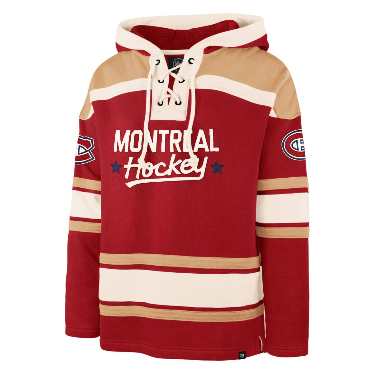 Montreal Canadiens NHL 47 Brand Men Red Superior Heavyweight Lacer Hoodie product image 1, provided for visual reference and