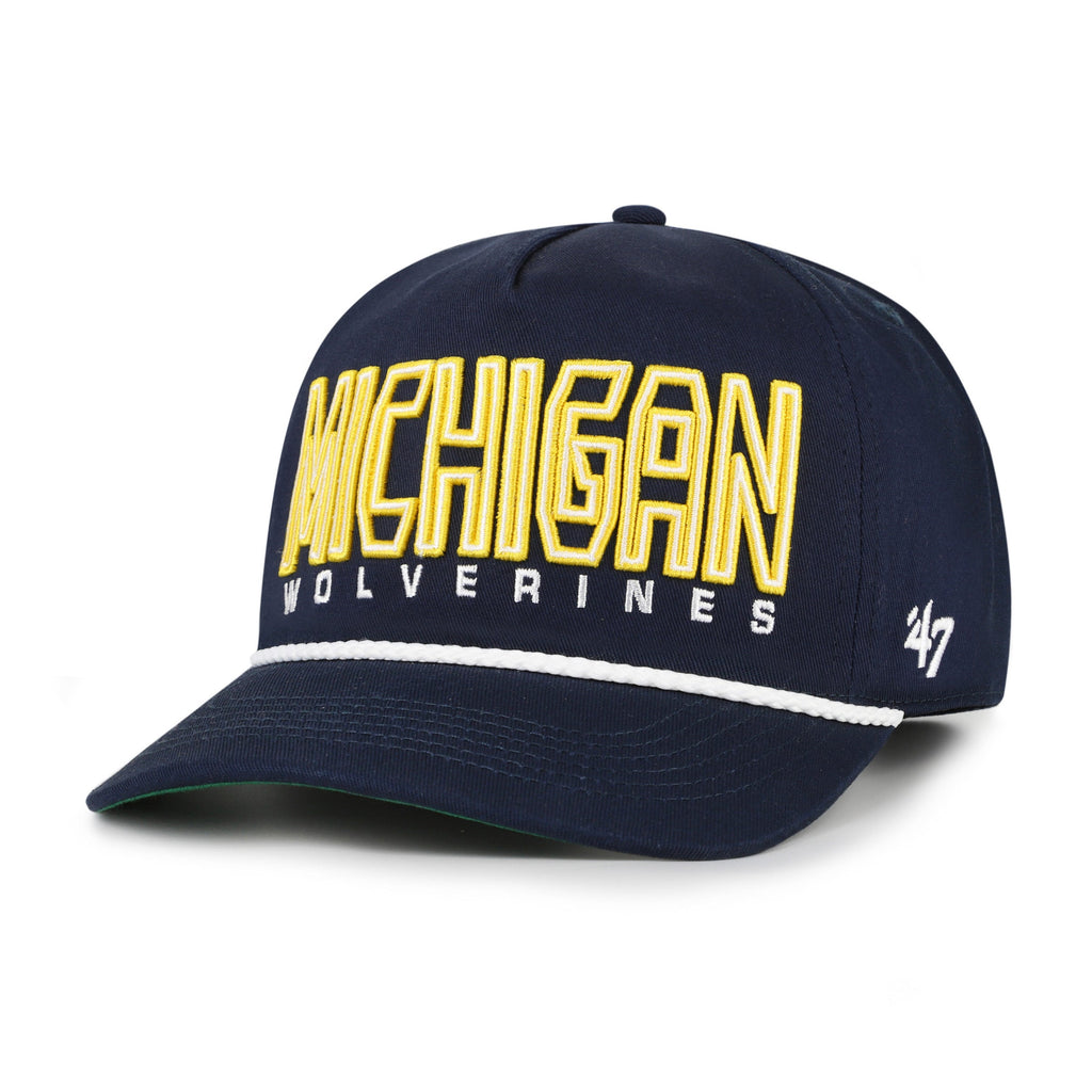 Michigan Wolverine NCAA 47 Brand Men Navy Byline Hitch Snapback Hat product image 1, provided for visual reference and