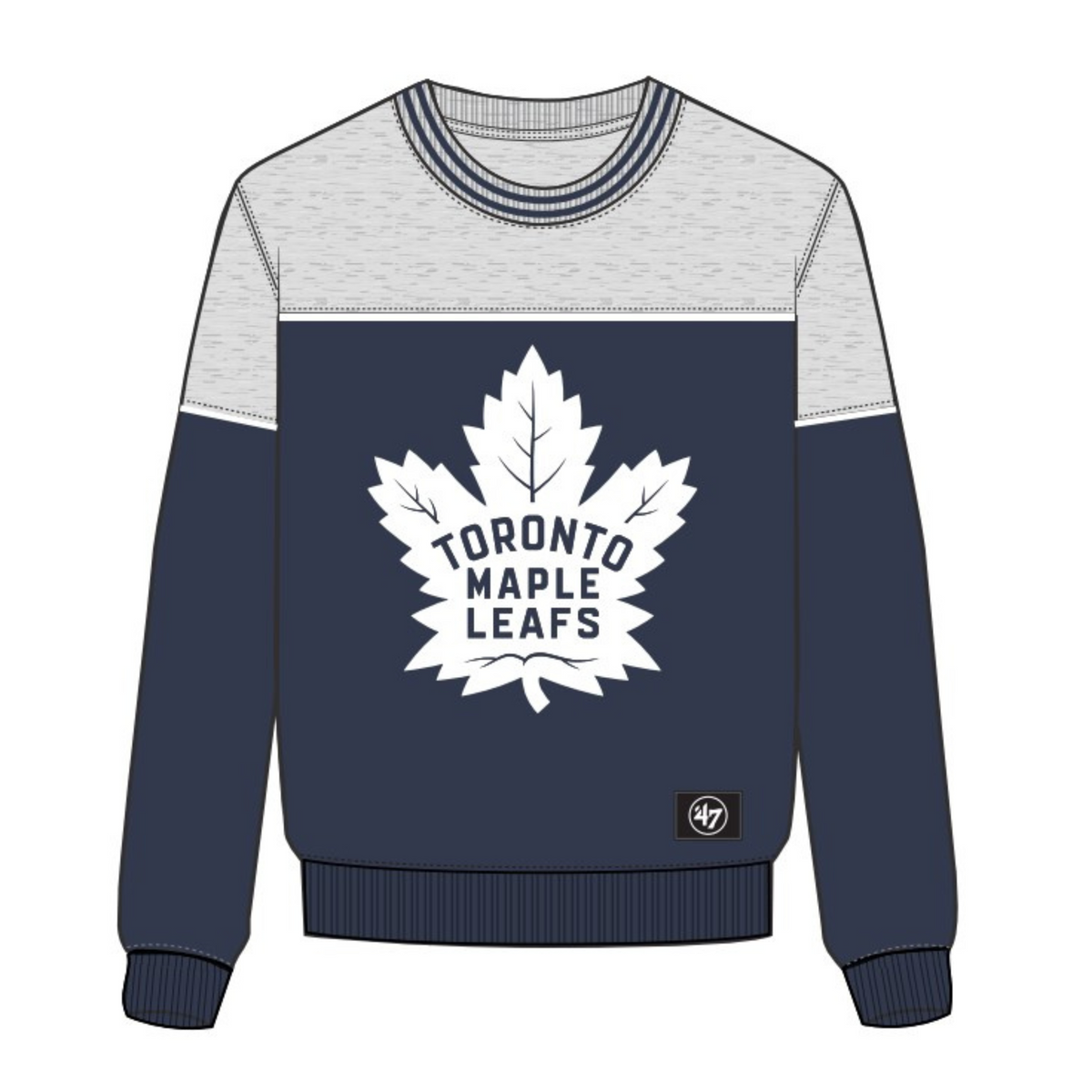 Toronto Maple Leafs NHL 47 Brand Men Grey Satin Lock Bryson Crew Sweater product image 1, provided for visual reference and